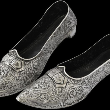 Rare wedding or dowry shoes in chiseled silver