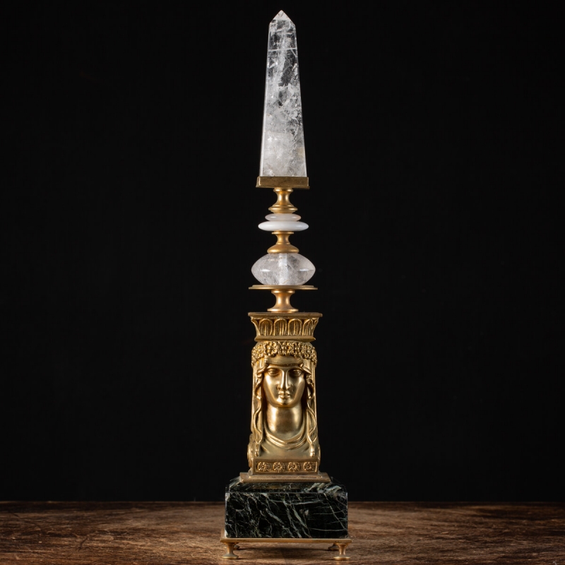 Clori sculpture with quartz obelisk