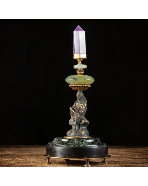 Monk Sculpture with Amethyst and Serpentine
