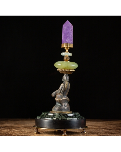 Monk Sculpture with Amethyst and Serpentine