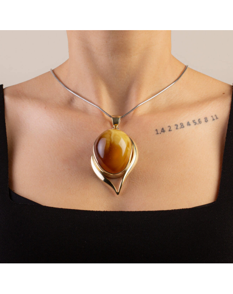 Pendentif En Argent Sterling 925 Avec Cabochon D'ambre - Bijou Occasion