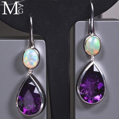 Orecchini in Argento con Opali Etiopi, Diamanti e ...