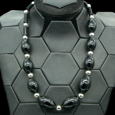 Black Mexican Onyx and Steel Bead Necklace