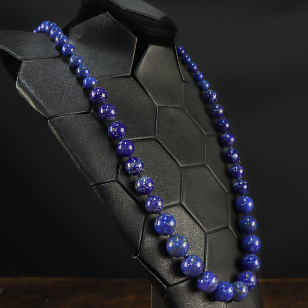 Collier Long En Lapis-lazuli Naturel - Perles Sphériques, Longueur 73 Cm, 66 Grammes