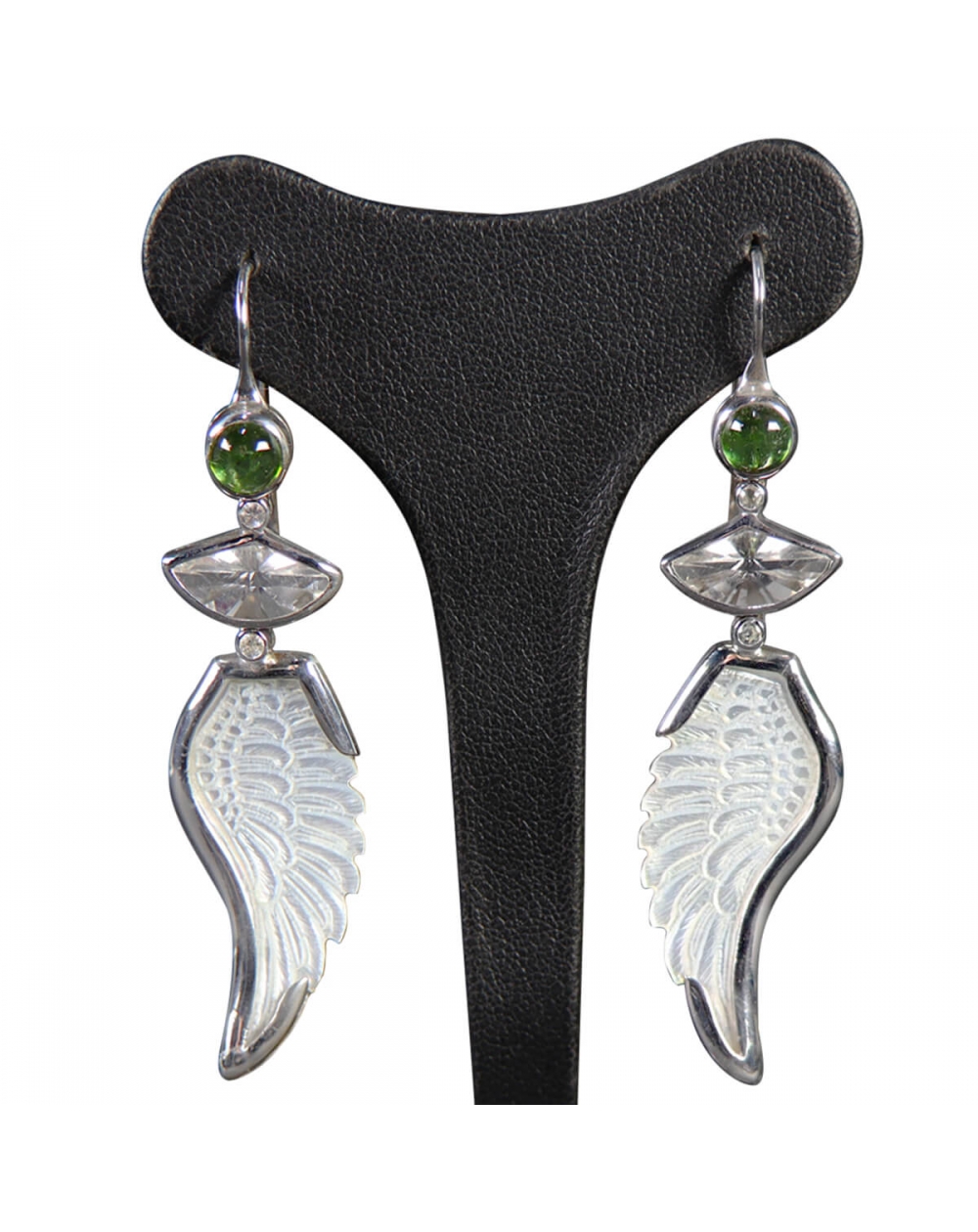 Tourmaline, Diamond, Quartz and Mother of Pearl Earrings
