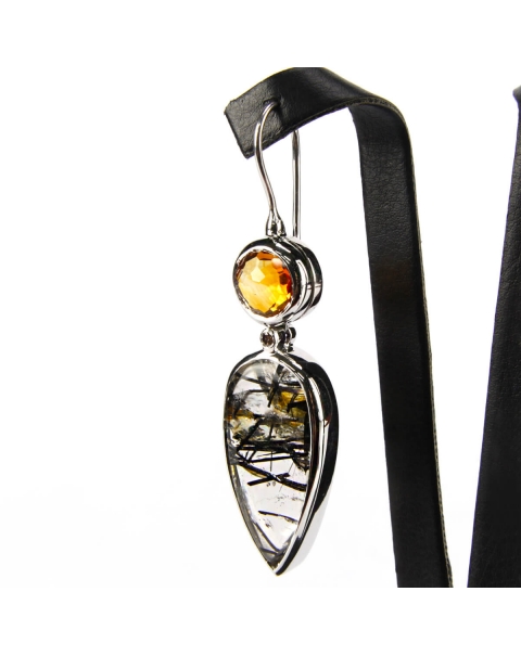 Tourmaline Quartz, Citrine Quartz and Diamond Earrings