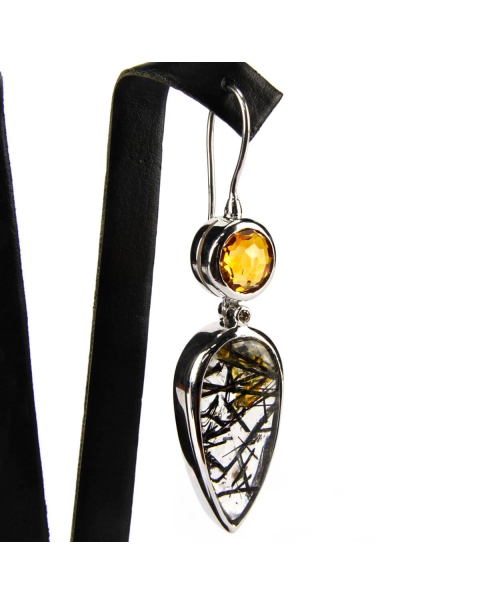 Tourmaline Quartz, Citrine Quartz and Diamond Earrings