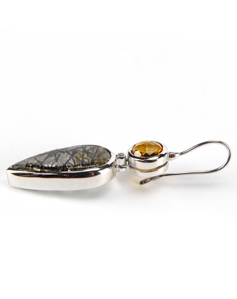 Tourmaline Quartz, Citrine Quartz and Diamond Earrings