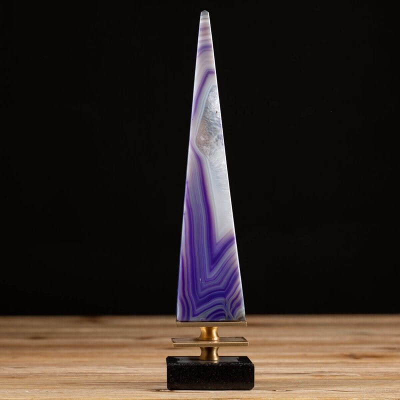 Purple Agata Obelisk on Black Marble Base
