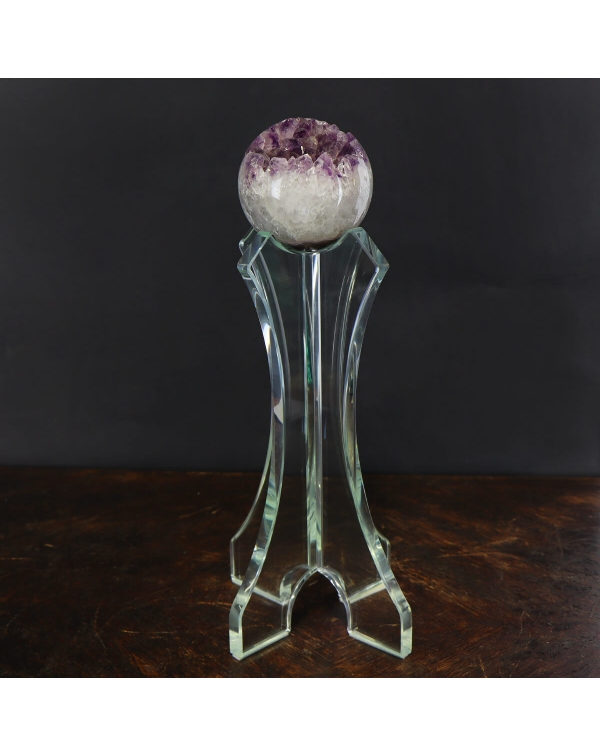 Pedestal with ball of amethyst and quartz