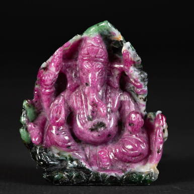 Lord Ganesh carved in Ruby and Zoisite