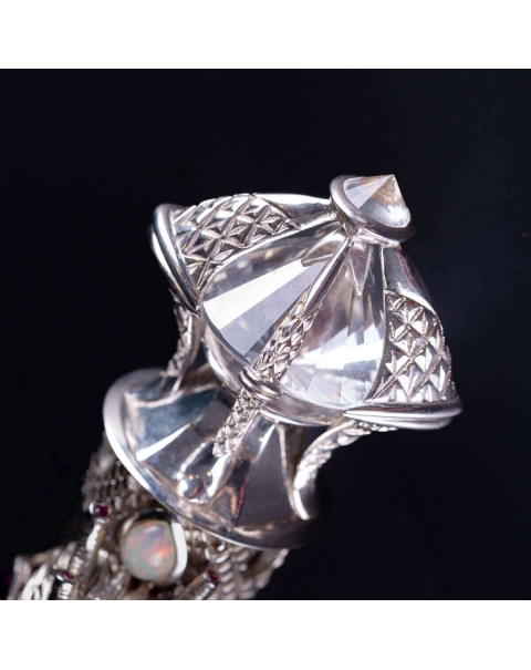 Pugnale Quarzo Lemuriano, pietre preziose drago argento