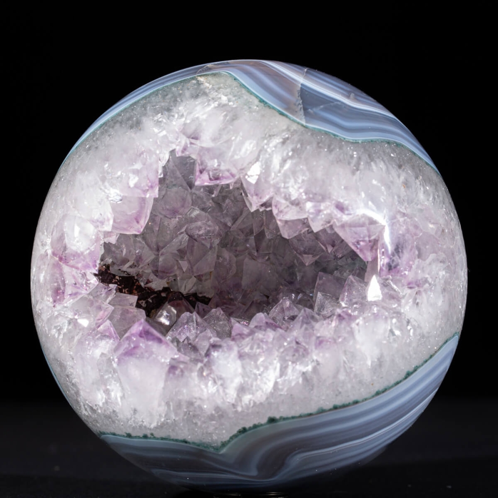 Géode D'agate Avec Fragment De Cristal De Quartz Fumé - Naturel - Neuf Sans Emballage