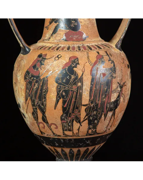 Anfora Attica a Figure Nere – Divinità e Virtù dell’Olimpo.