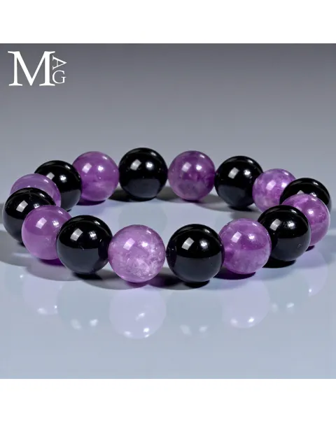 Bracciale in Ametista Boliviana e Onice Nero – Sfere da 12,5 mm