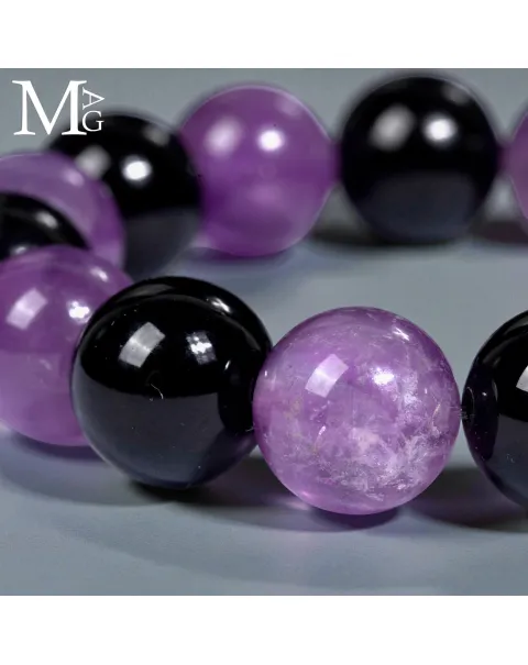 Bracciale in Ametista Boliviana e Onice Nero – Sfere da 12,5 mm