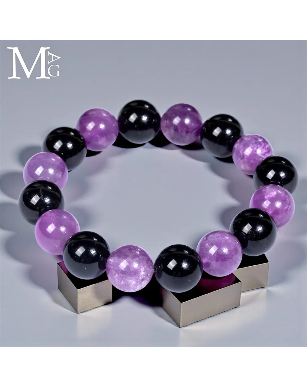 Bracciale in Ametista Boliviana e Onice Nero – Sfere da 12,5 mm