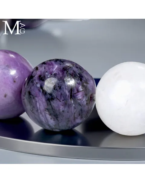 Bracciale in Charoite - Onice Nero e Pietra di Luna – Sfere da 10,5 mm