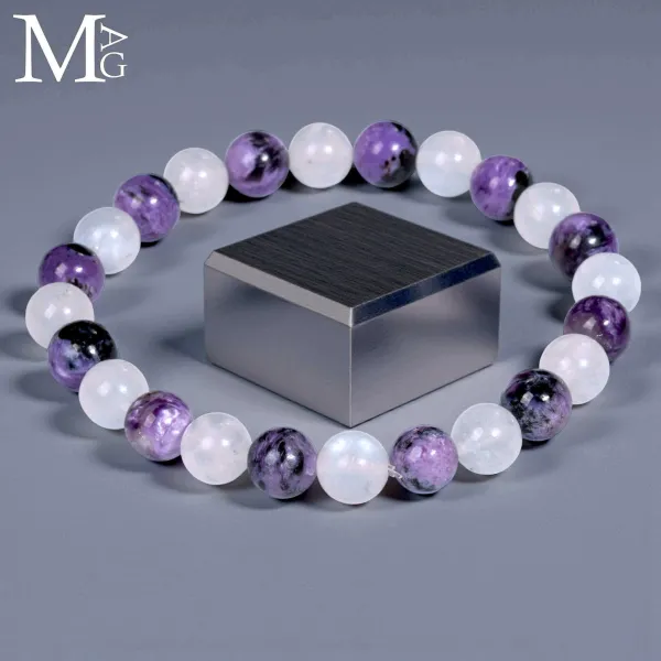 Bracciale in Charoite Siberiana e Pietra di Luna.