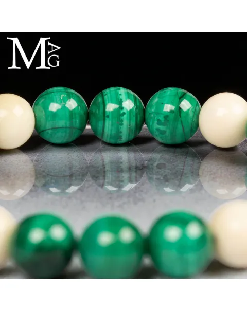 Bracciale Sfere in Malachite Naturale e Osso.