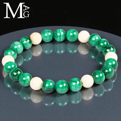 Bracciale Sfere in Malachite Naturale e Osso.
