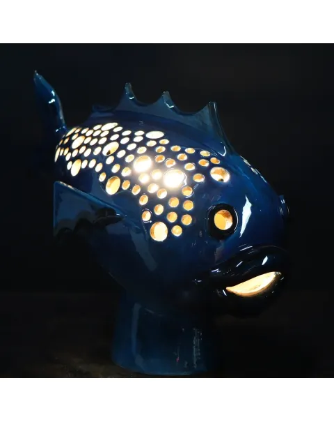 Scultura Lampada Pesce in Ceramica
