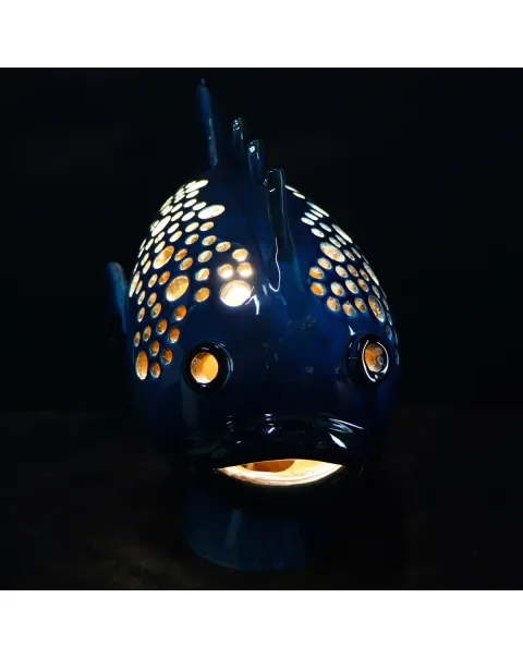 Scultura Lampada Pesce in Ceramica