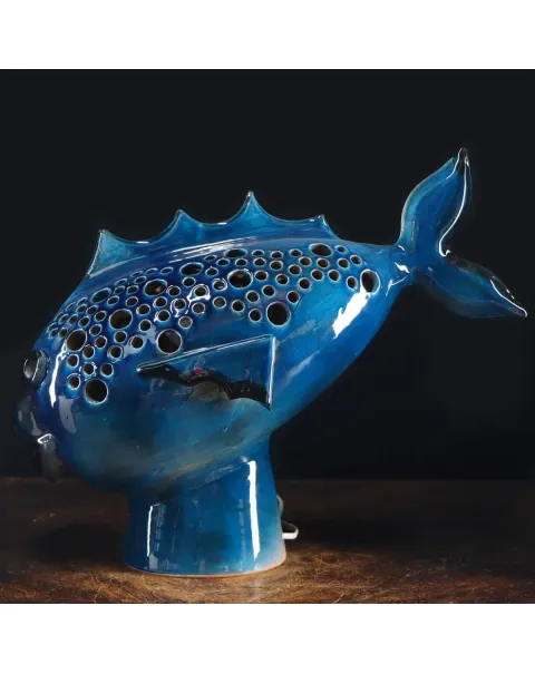 Scultura Lampada Pesce in Ceramica
