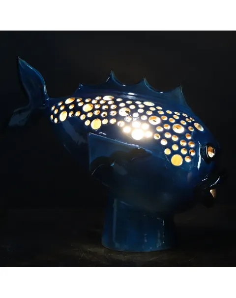 Scultura Lampada Pesce in Ceramica