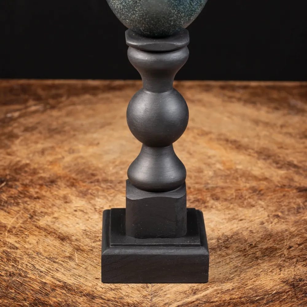 Œuf D'Émeu Sur Socle En Laiton - H 18 Cm - Bleu - Très Bon état