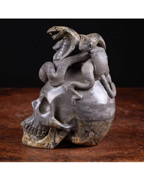 Teschio in Diaspro con Serpenti.