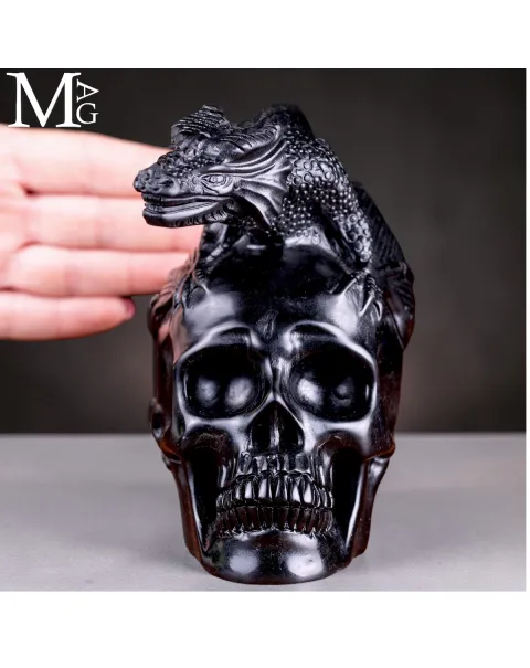 Scultura in Diaspro Nero – Teschio con Drago