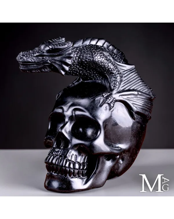 Scultura in Diaspro Nero – Teschio con Drago