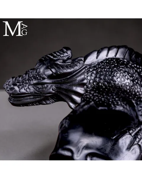 Scultura in Diaspro Nero – Teschio con Drago