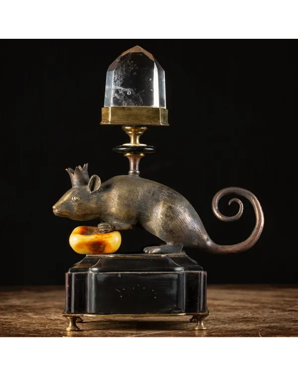 Scultura roditore con Quarzo e Ambra