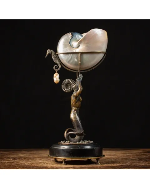 Scultura Bronzo Tritone con Nautilus