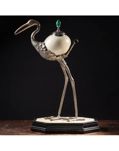 Scultura Gru in Argento con corpo in uovo di Struzzo - Anthony Redmile