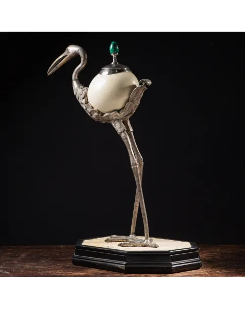 Scultura Gru in Argento con corpo in uovo di Struzzo - Anthony Redmile