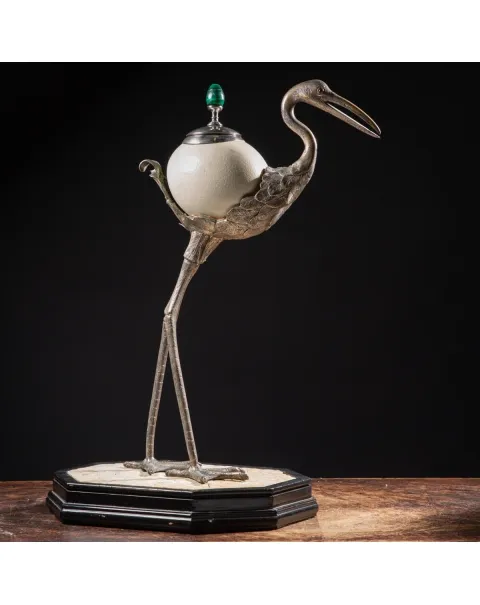 Scultura Gru in Argento con corpo in uovo di Struzzo - Anthony Redmile