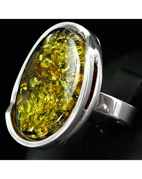 Anello in Argento con Gemma d'Ambra Baltica Verde.
