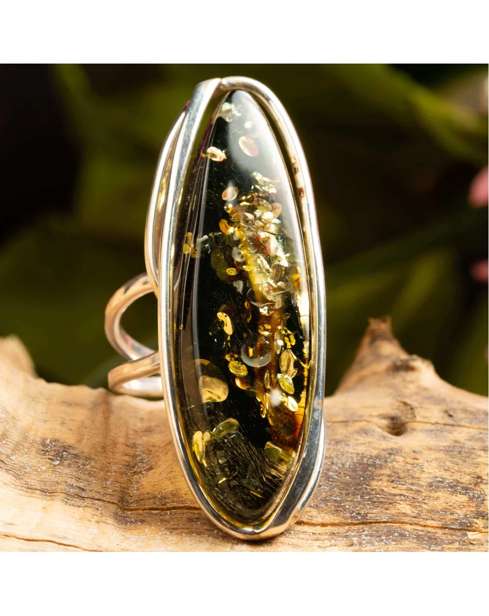 Anello d'argento Sterling con ambra baltica Verde.