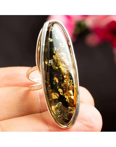 Anello d'argento Sterling con ambra baltica Verde.