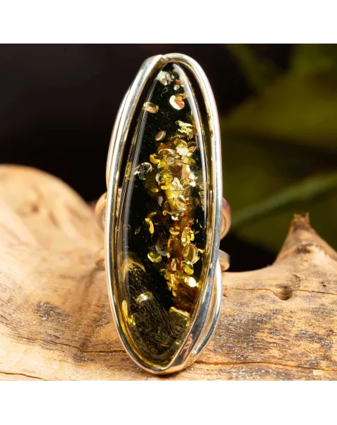 Anello d'argento Sterling con ambra baltica Verde.