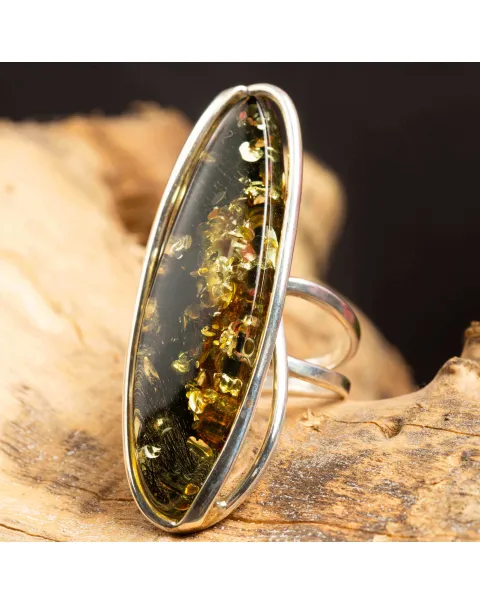 Anello d'argento Sterling con ambra baltica Verde.