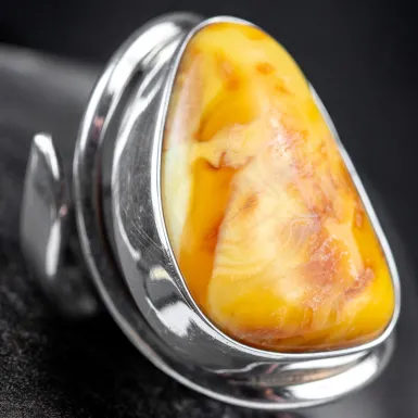 Anello in Argento con Ambra Baltica Color Miele Ca...