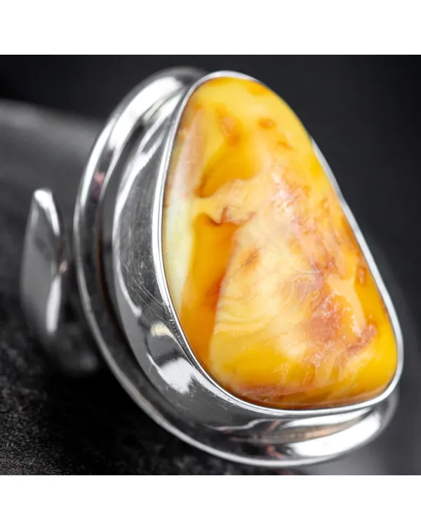 Anello in Argento con Ambra Baltica Color Miele Ca...