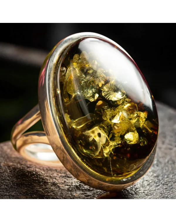Anello in Argento con Ambra Verde del Baltico – ...
