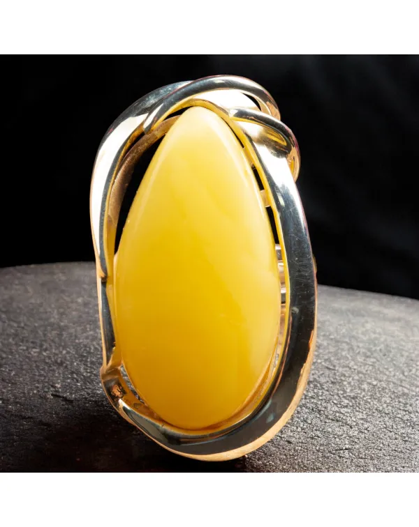 Anello Regolabile in Argento con Ambra Fossile del...