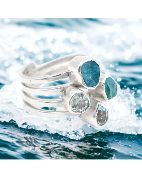 Anello con Acquamarina e Apatite Blue