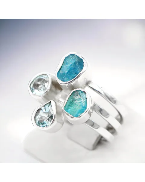 Anello con Acquamarina e Apatite Blue